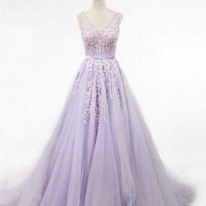 Lavender Ball Gown Prom Dress With Beads,back..