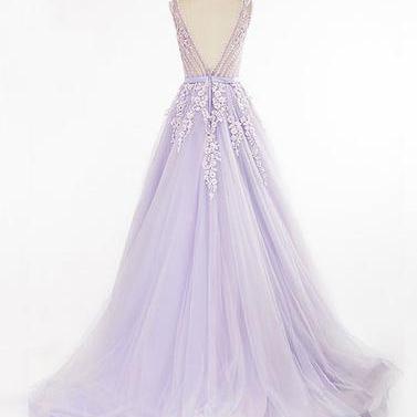 Lavender Ball Gown Prom Dress With Beads,back..