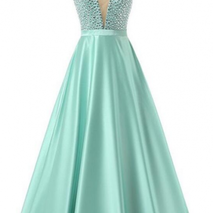Green Satin Prom Dresses,Sexy Prom ..