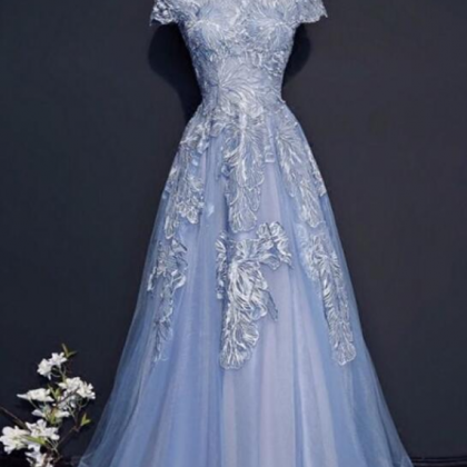 Elegant High Neck Lace Appliqued Long Prom Dress