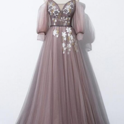 Elegant A Line V Neck Tulle Prom Dress