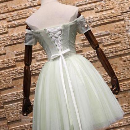Light Green Tulle Lace Applique Short Prom Dress,..