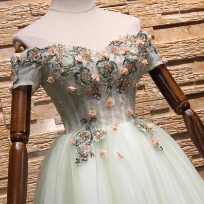 Light Green Tulle Lace Applique Short Prom Dress,..