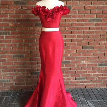 Prom Dress, Two Piece Prom Dress, Red Prom Dress,..