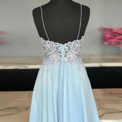 Blue Sweetheart Chiffon Lace Short Prom Dress Lace..