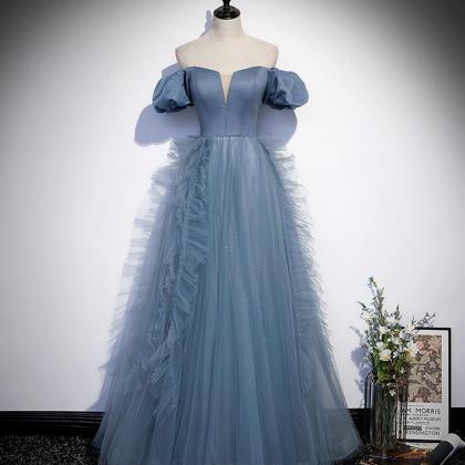 Blue Satin Tulle Long Prom Dress Blue Evening..