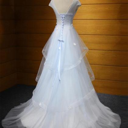 White Emboridery Tulle Round Neck Long Layer..
