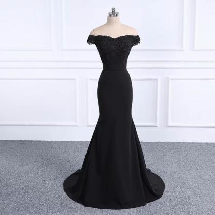 Off Shoulder Prom Dresses Black Prom Dress Real..