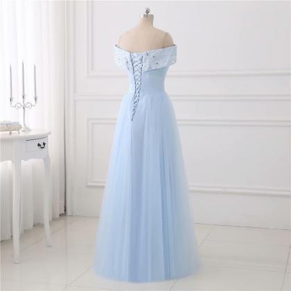 Light Blue Evening Dresses V Neck Wedding Party..