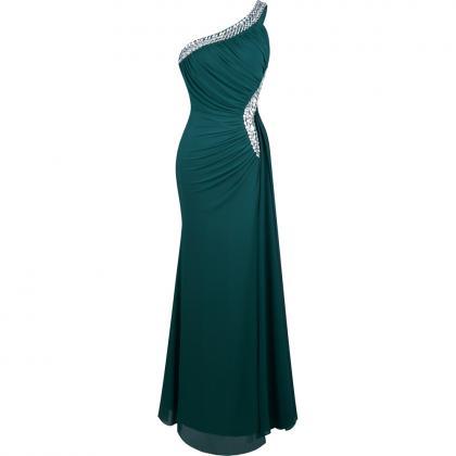 Teal Green Prom Dresses Long One Shoulder Backless..