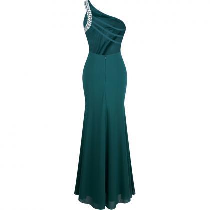 Teal Green Prom Dresses Long One Shoulder Backless..