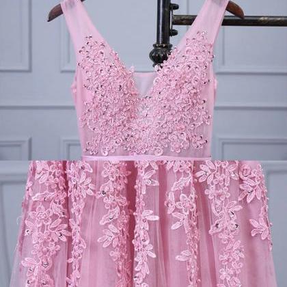 Prom Dresses,v Neck Lace Tulle Long Prom Dress,..