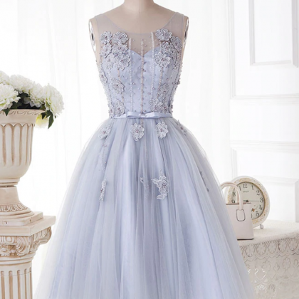 Homecoming Dresses,cute Round Neck Lace Tulle..