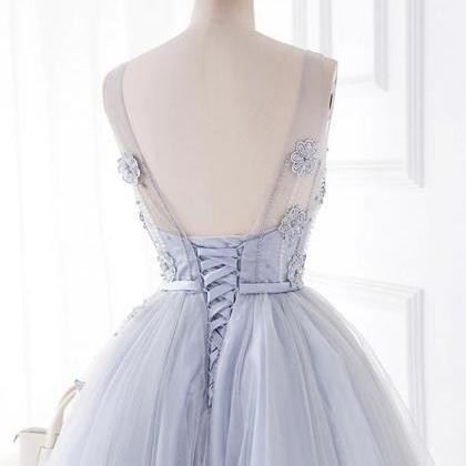 Homecoming Dresses,cute Round Neck Lace Tulle..