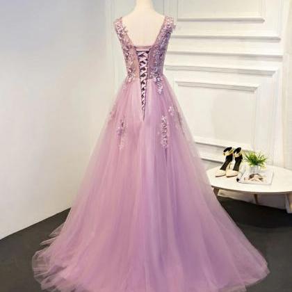 Prom Dresses,elegant A Line Tulle Lace Long Prom..