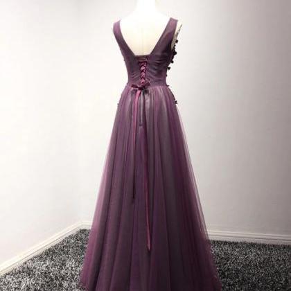 Prom Dresses,tulle Lace V Neck Long Prom Dress,..