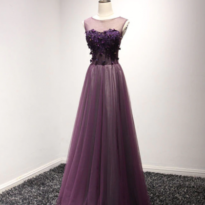 Prom Dresses,tulle Lace Round Neck Long Prom..