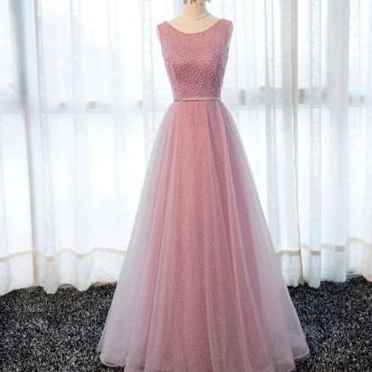 Prom Dresses,a Line Round Neck Tulle Long Prom..