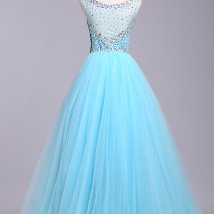 Light Blue Prom Dresses,tulle Prom Dress,modest..
