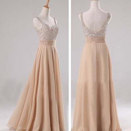 Backless Prom Dresses,champagne Prom Dress,straps..