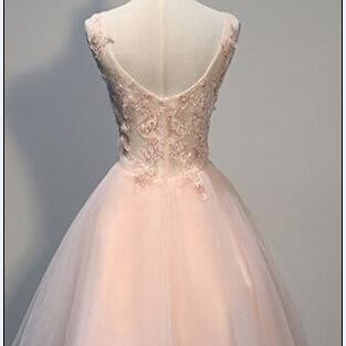 Pink Lace Homecoming Dresses, V-neck Homecoming..
