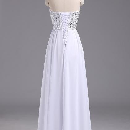 White Prom Dresses,beadings Evening Dress,unique..