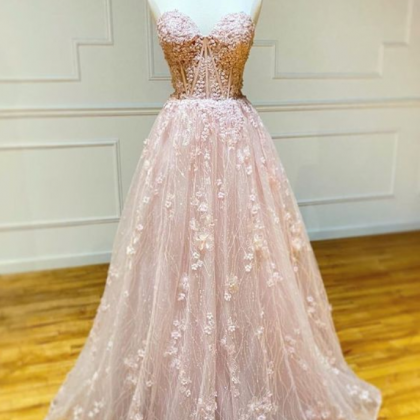 Prom Dresses,sweetheart Neck Strapless Floral Long..