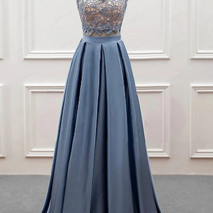 Prom Dresses,2 Pieces High Neck Lace Prom Dresses,..