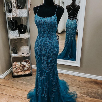 Prom Dresses,mermaid Lace Prom Dresses, Teal Lace..