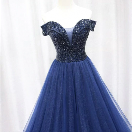 Prom Dresses,tulle Beaded Long Prom Gown Formal..