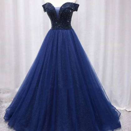Prom Dresses,tulle Beaded Long Prom Gown Formal..