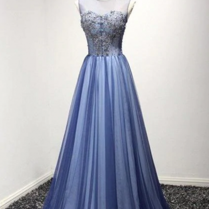 Prom Dresses,a Line Sheer Neck Prom Dress With..