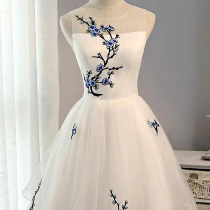 Homecoming Dresses, Embroidery Flowers Sleeveless..