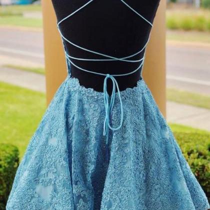 A Line Backless Lace Short Prom Dresses Homecoming..