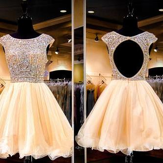 Homecoming Dress, Short Sleeve Prom Dress, Tulle..