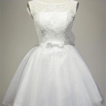 White Lace And Organza Short Simple Graduation..