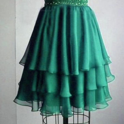 Beaded Chiffon Round Neckline Short Party Dress, Blue Chiffon Homecoming Dresses