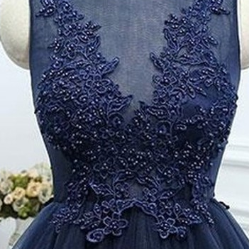 Tulle Lovely Navy Blue Homecoming Dress With..