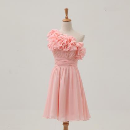 Short Pink One-shoulder Short Pink Formal Dress,..