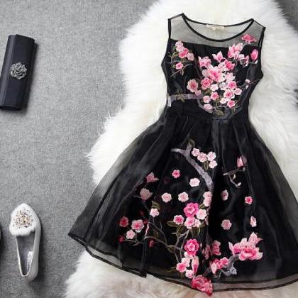 Black Organza Floral Women Dresses, Homecoming..
