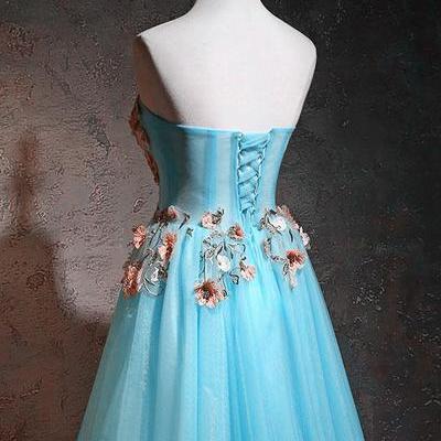 Flowers Cute Tulle Knee Length Party Dress, Floral..