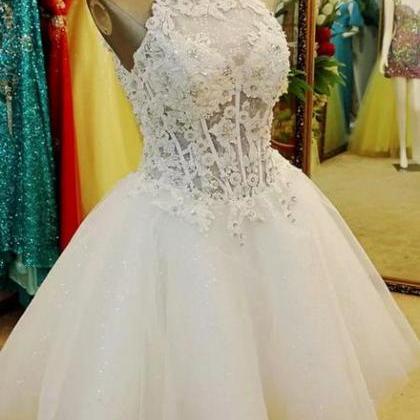 Cute White Lace Flower Short Tulle Party Dress,..