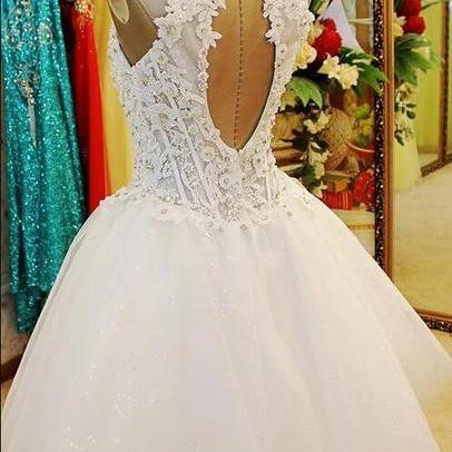 Cute White Lace Flower Short Tulle Party Dress,..