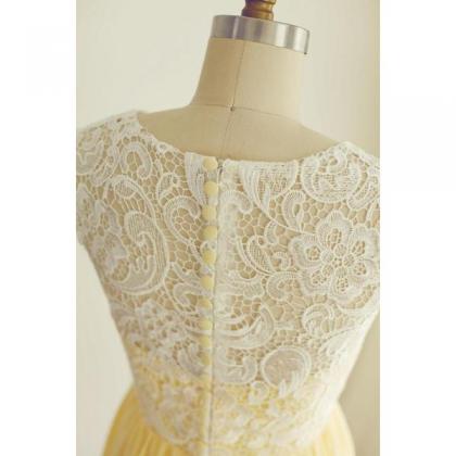 Chiffon And Lace Yellow Bridesmaid Dress, Charming..