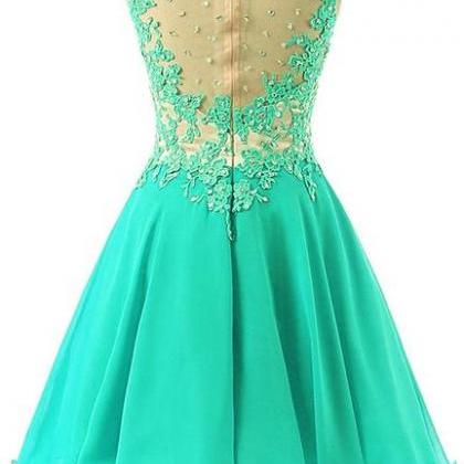Green Off Shoulder Short Prom Dress..