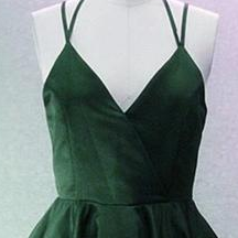 Green Halter Short Satin Long Party Dress, Green..