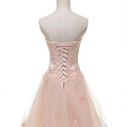 Tulle Pearl Pink Short Lace Appliqu..