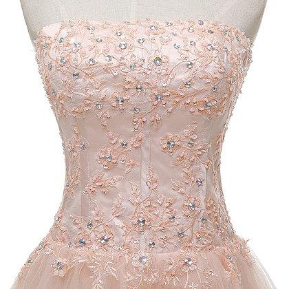 Tulle Pearl Pink Short Lace Appliqu..