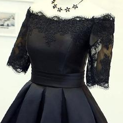 Black Short Sleeves Satin Homecoming Dress, Black..