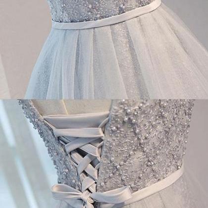 Gray Tulle Beads Short Prom Dress,gray Homecoming..